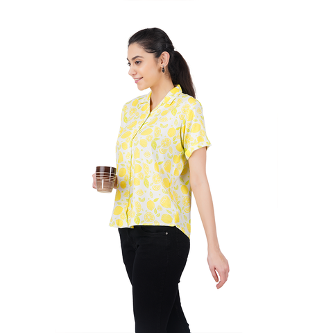 Cotton Viscose Shirt with Sewn -In Turn  Up Sleeve