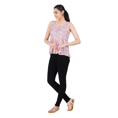 Paisley Printed Yoke Attached Circular Cut Top