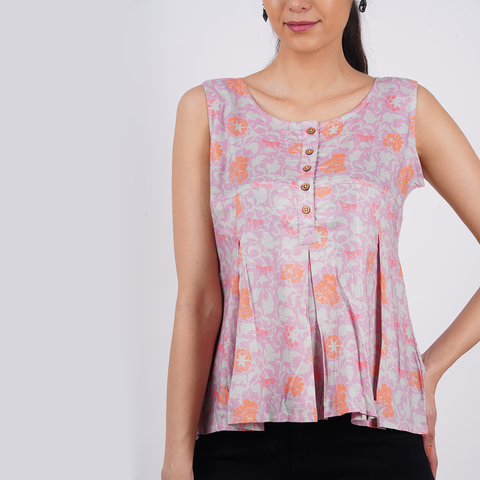 Paisley Printed Yoke Attached Circular Cut Top