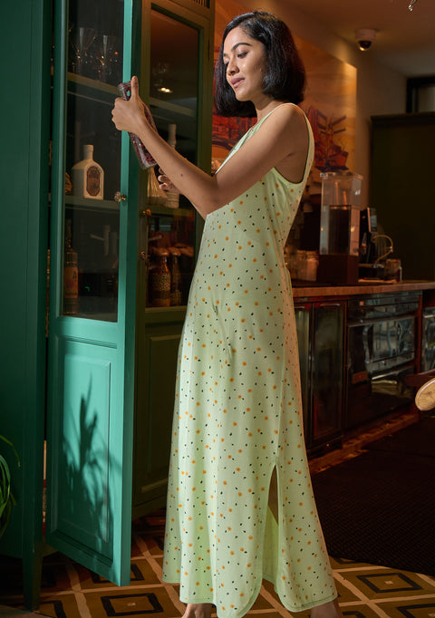 Sleeveless Night Dress with Metallic Zippers