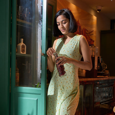 Sleeveless Night Dress with Metallic Zippers