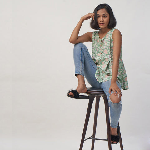 Paisley Printed Yoke Attached Circular Cut Top