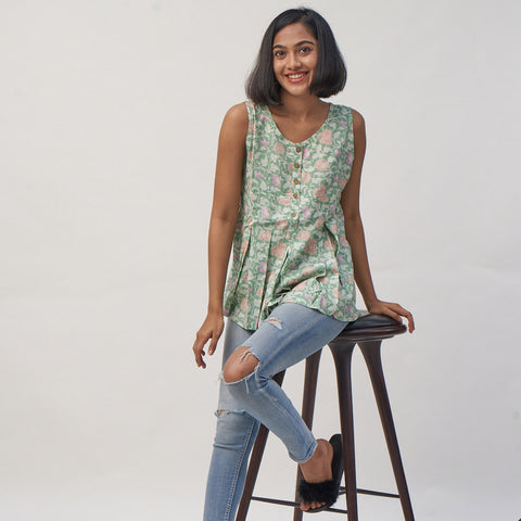 Paisley Printed Yoke Attached Circular Cut Top
