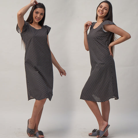Bold Polka Dotted Frill Sleeved Night Dress