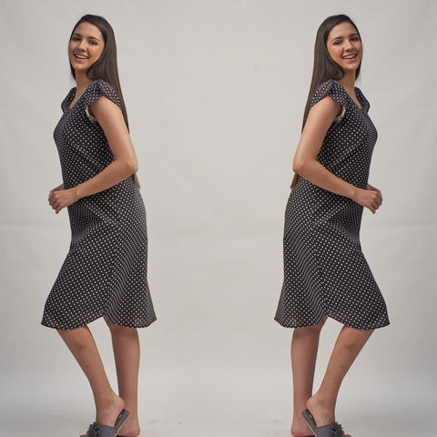 Bold Polka Dotted Frill Sleeved Night Dress