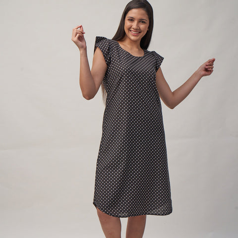 Bold Polka Dotted Frill Sleeved Night Dress