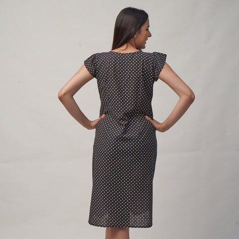 Bold Polka Dotted Frill Sleeved Night Dress